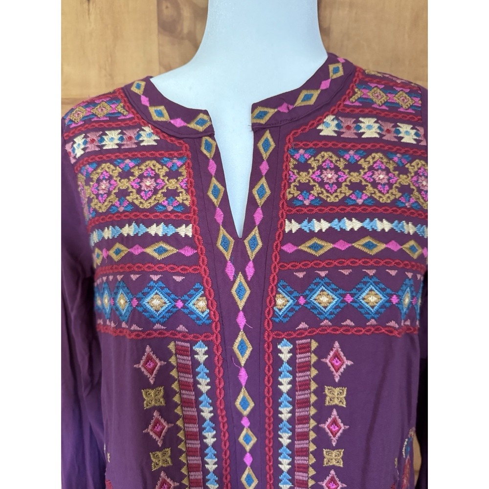 NWT Savanna Jane Embroidered Peasant Blouse Sz S Bohemian Long Sleeve Aztec - Picture 2 of 11